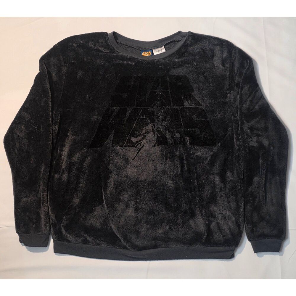 Star Wars Juniors Size L Black Fuzzy Fleece Darth Vader Crewneck Sweatshirt
